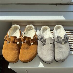 Birkenstock Bundle! Suede Shearling-Lined Birkenstock Bostons Brown/Grey Size 39